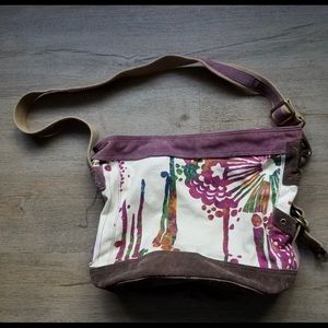 Lucky brand large floral hobo bag canvas suede